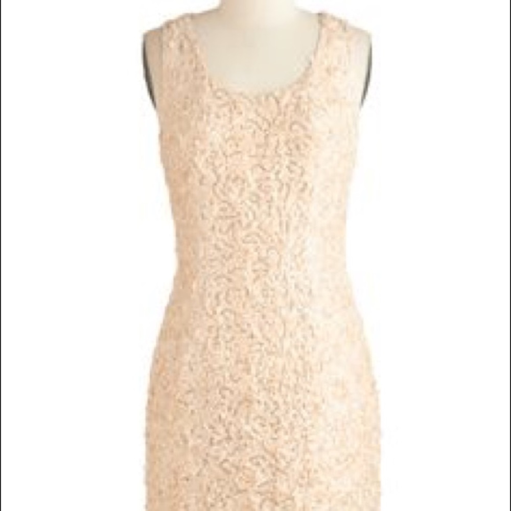 Cream Sequined Tank Dress